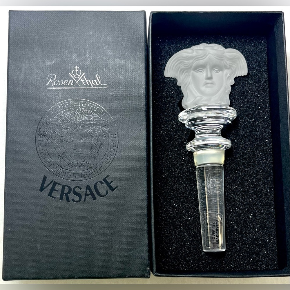 Versace Rosenthal Medusa Crystal Wine Bottle Stopper Clear Frosted Head NIB